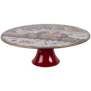 Clayre & Eef 66400 Plato para Tartas Ø 29x10 cm Blanco-Rojo