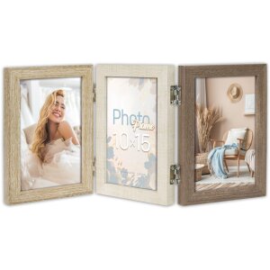 Marco de fotos de madera Trani para 3 fotos 10x15 cm Marrón/Beige/Crema 37,5x17,5 cm