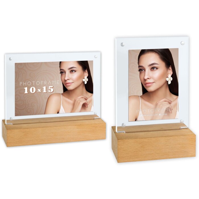 Marco de fotos de acrílico ZEP New York LED Base de madera 10x15 cm o 13x18 cm