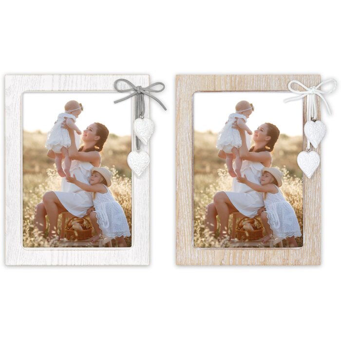 Marco de fotos de madera Ellen Blanco o Natural 10x15 13x18 15x20 cm con corazón y lazo