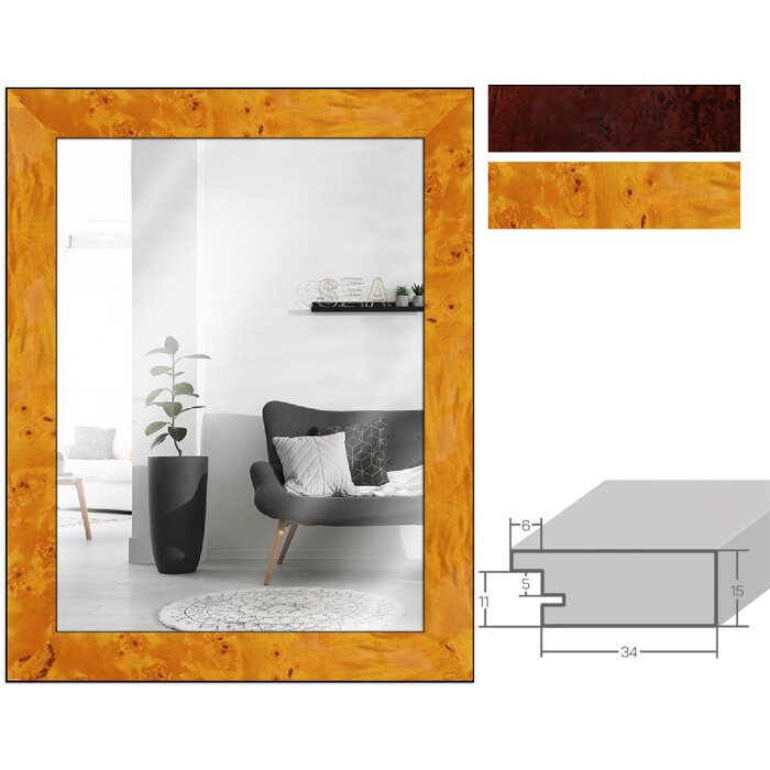 MendeFrames Espejo de Pared H14E Decoración de Raíz Claro o Oscuro Muchas Medidas Disponibles