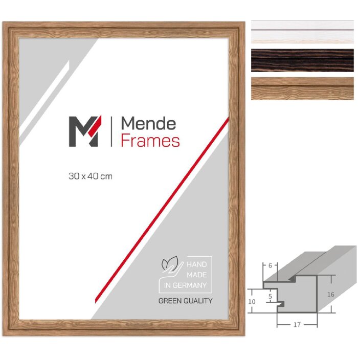 MendeFrames H025 Marco de fotos de madera maciza Roble, Blanco o Negro 10x10 hasta 50x75