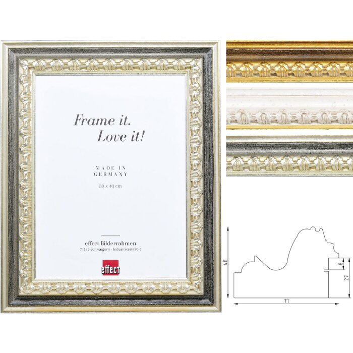 Marco de fotos Effect Profil 80 Barroco Dorado Plateado Blanco Madera maciza hasta 70x100 cm