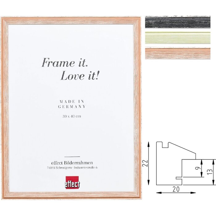 Marco de fotos de madera Effect Profil 59 Used Look Negro Marrón Verde varios formatos opción de vidrio