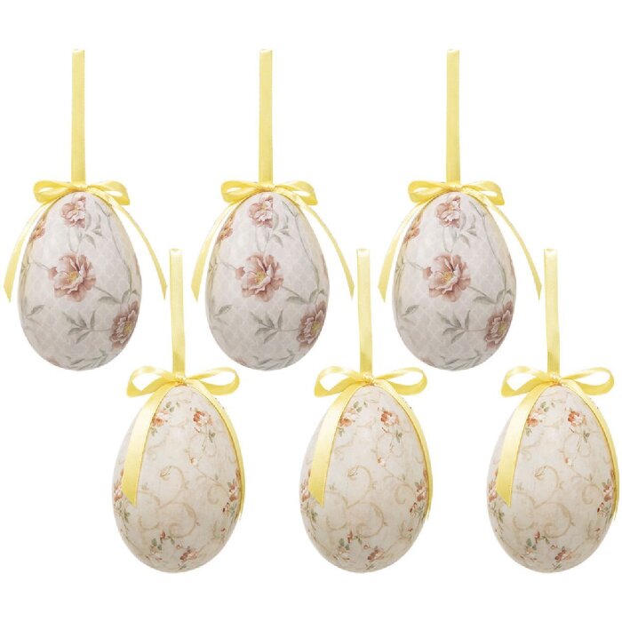 Clayre & Eef 65908 Decoración Colgante Huevo Set de 6 Ø 7x10 cm