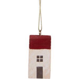 Clayre & Eef 6H2464 Adorno colgante Casa 3x3x6 cm Blanco Rojo