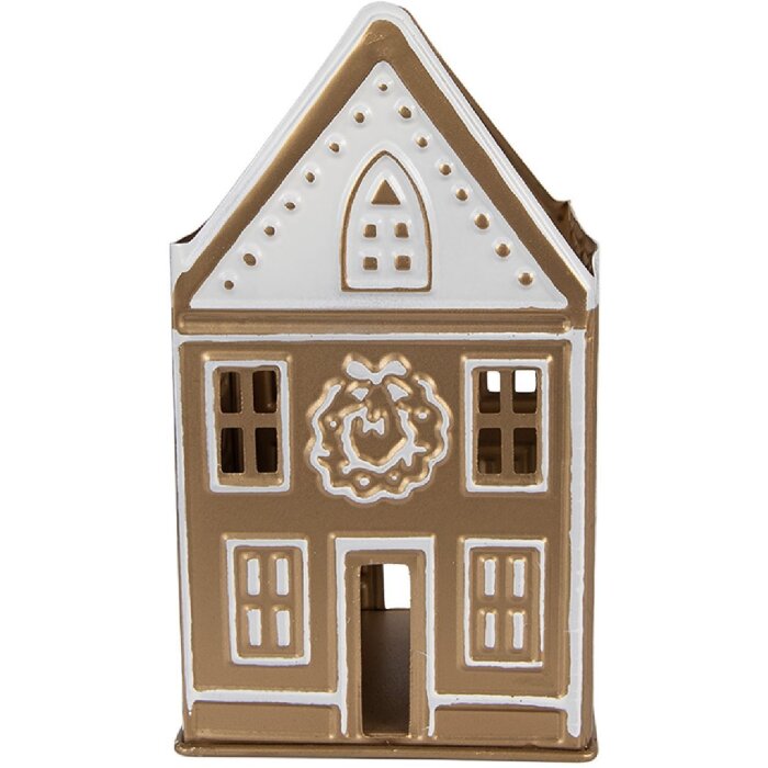 Soporte para velas de té Clayre & Eef 12x11x22 cm Dorado y Blanco