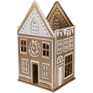 Soporte para velas de té Clayre & Eef 12x11x22 cm Dorado y Blanco