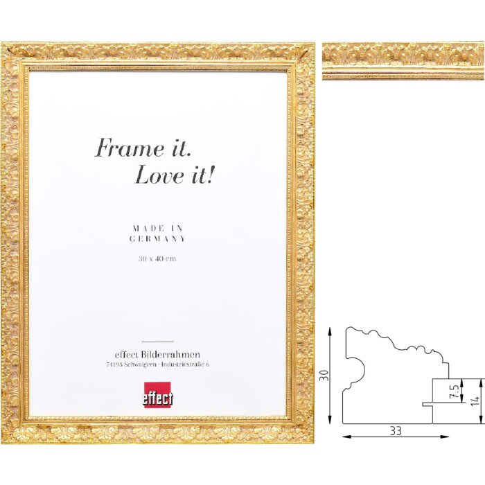 Espejo de Madera Effect Perfil 75 Dorado Barroco 30x40 hasta 50x70 cm