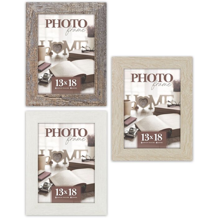 Marco de fotos de madera ZEP Renton 3 Colores 4 Tamaños Perfil en Bloque con Cristal transparente
