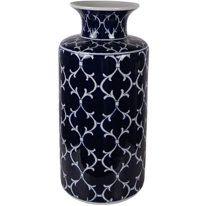 Vaso de cerámica Clayre & Eef Ø 19x41 cm Azul oscuro con ramas blancas