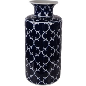 Vaso de cerámica Clayre & Eef Ø 19x41 cm Azul oscuro con ramas blancas