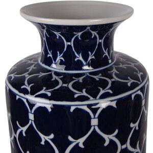 Vaso de cerámica Clayre & Eef Ø 19x41 cm Azul oscuro con ramas blancas