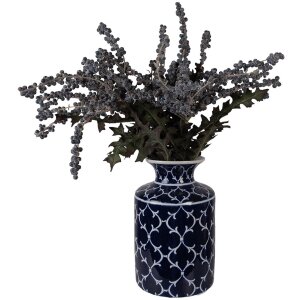 Vaso de cerámica Clayre & Eef Ø 19x31 cm, azul profundo con decoración en blanco