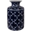 Vaso de cerámica Clayre & Eef Ø 19x31 cm, azul profundo con decoración en blanco