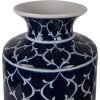 Vaso de cerámica Clayre & Eef Ø 19x31 cm, azul profundo con decoración en blanco