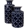 Vaso de cerámica Clayre & Eef Ø 19x31 cm, azul profundo con decoración en blanco