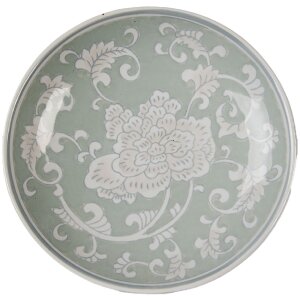 Placa de pastel Clayre & Eef 6CE2380 Ø 21x11 cm Porcelana Blanca y Verde Vintage