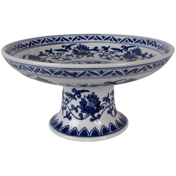 Plato de torta Clayre & Eef Ø 26x13 cm blanco con detalles en azul