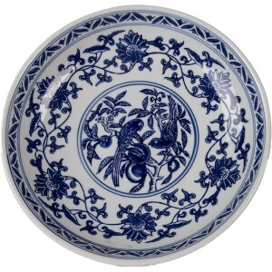 Plato de torta Clayre & Eef Ø 26x13 cm blanco con detalles en azul