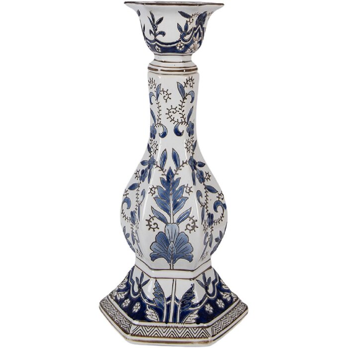 Candelabro de porcelana Clayre & Eef 6CE2384L Ø 18 cm x H 36 cm Blanco-Azul