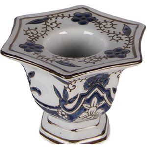 Candelabro de porcelana Clayre & Eef 6CE2384L Ø 18 cm x H 36 cm Blanco-Azul