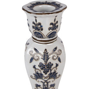 Soporte para velas Clayre & Eef Ø 15x28 cm Blanco-Azul de porcelana