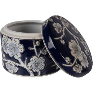 Caja de joyas Clayre & Eef 6CE2389 Ø 12x10 cm Azul-Blanco Cerámica