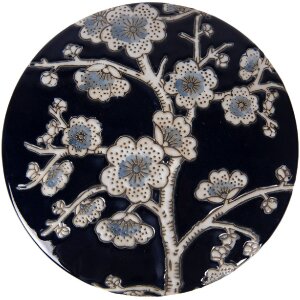 Caja de joyas de cerámica Clayre & Eef Azul-Blanco Ø 18x8 cm Motivo de flores