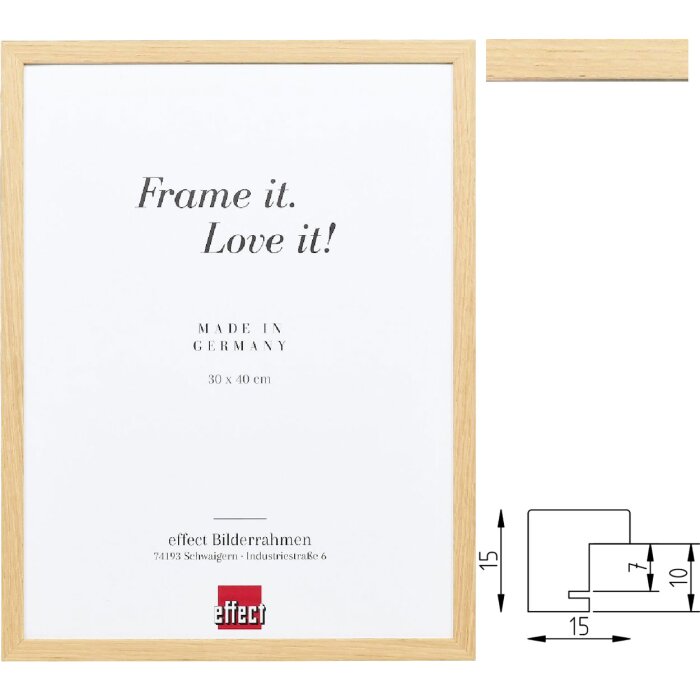 Marco de fotos de madera Effect Profil 70 Roble varios formatos con vidrio de museo opcional