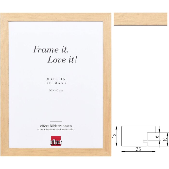 Marco de fotos de madera Profil 71 Roble – varios formatos con opción de vidrio museo