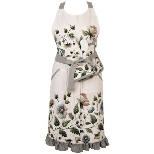 Delantal Clayre & Eef GTB41A 70x85 cm 100% algodón beige con flores verdes y volantes