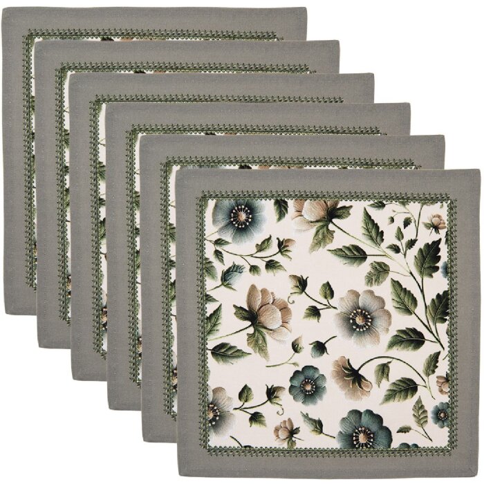 Servilletas de tela Clayre & Eef GTB43 6 unidades 40x40 cm algodón beige verde floral