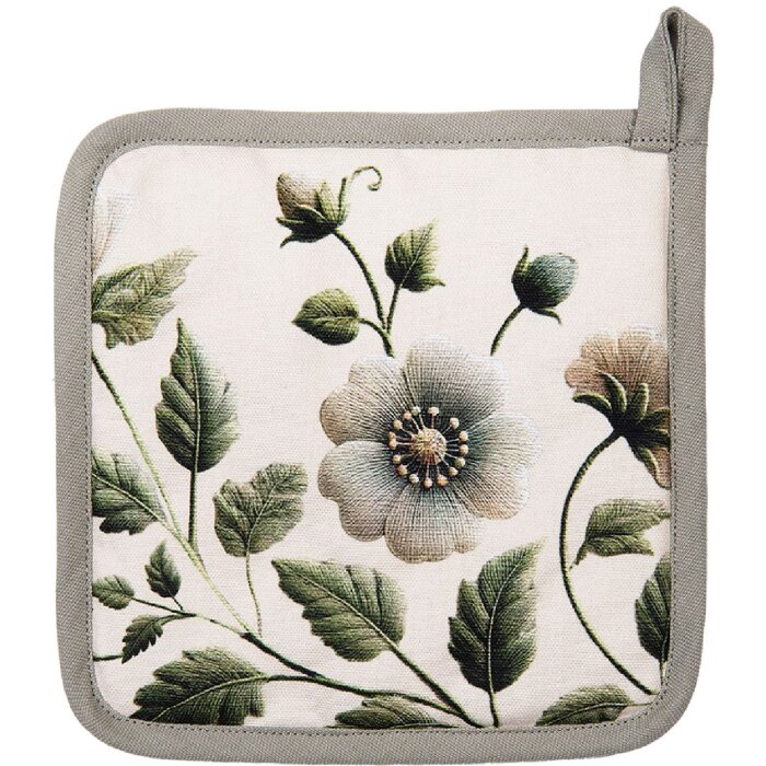 Delantal para sartén Clayre & Eef GTB45 20x20 cm algodón beige verde floral con protección térmica