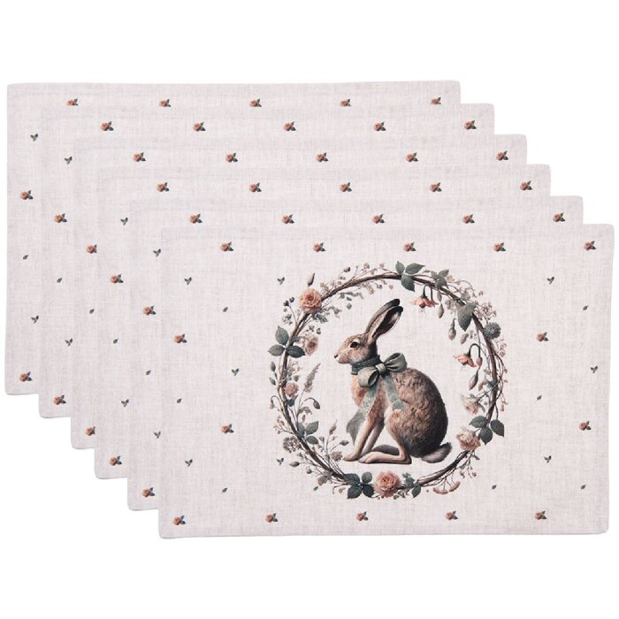 Conjunto de mesa Clayre & Eef NLE40 6 piezas 48x33 cm Beige Marrón Algodón