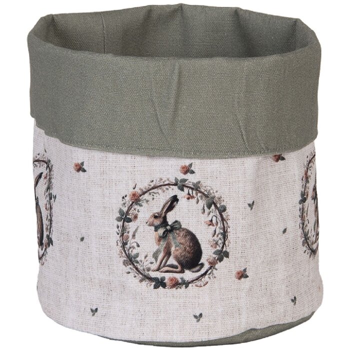 Bolso de pan Clayre & Eef NLE50 Ø15x16 cm beige con motivo de conejo y detalles en verde