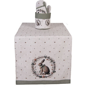 Estola de mesa Clayre & Eef NLE64 50x140 cm beige con motivo de conejo