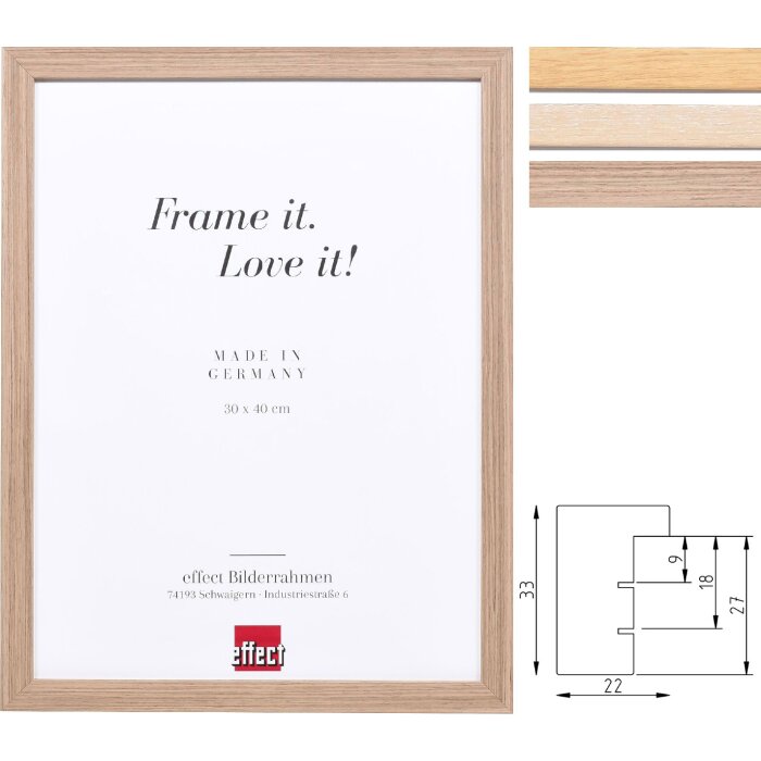 Espejo de pared de madera Effect Profil 54 Roble Shabby-Chic 30x40 hasta 50x70 cm