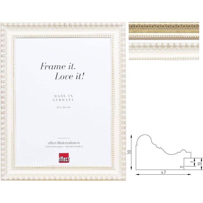Marco de fotos de madera con espejo Profil 56 antiguo plateado o blanco 30x40 hasta 50x70 cm