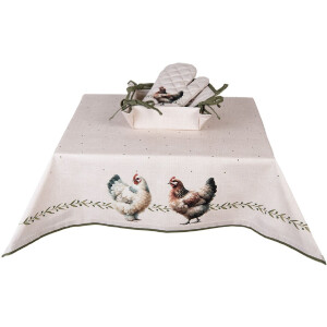 Tapa de mesa Clayre & Eef BYC01 100x100 cm con motivo de gallinas en algodón beige