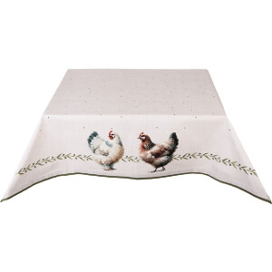 Tapa de mesa Clayre & Eef BYC01 100x100 cm con motivo de gallinas en algodón beige
