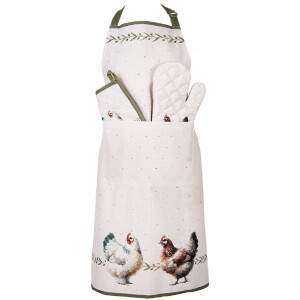Delantal de cocina Clayre & Eef BYC41 70x85 cm Diseño de gallinas beige y verde