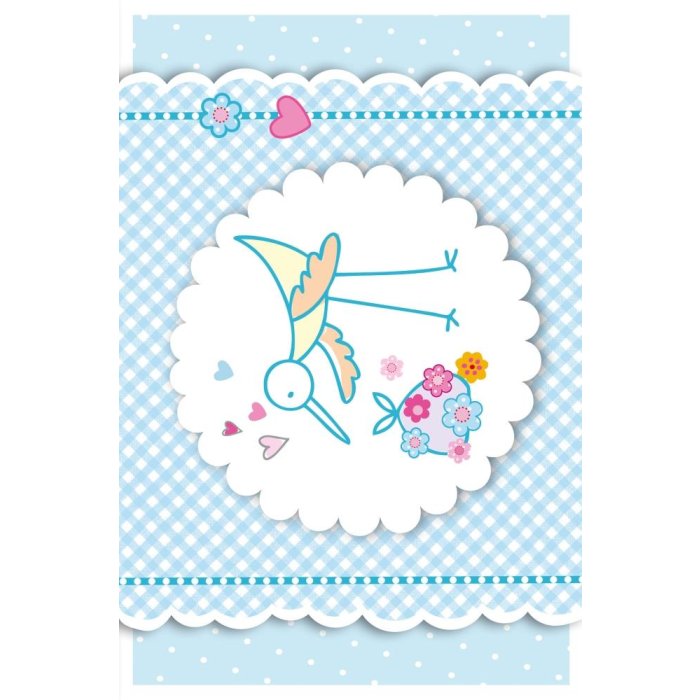 Tarjeta Artebene cigüeña-bebé-azul-brillo
