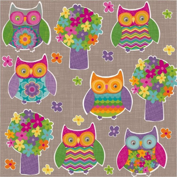 Servilletas de papel búhos-pequeñas-taupe
