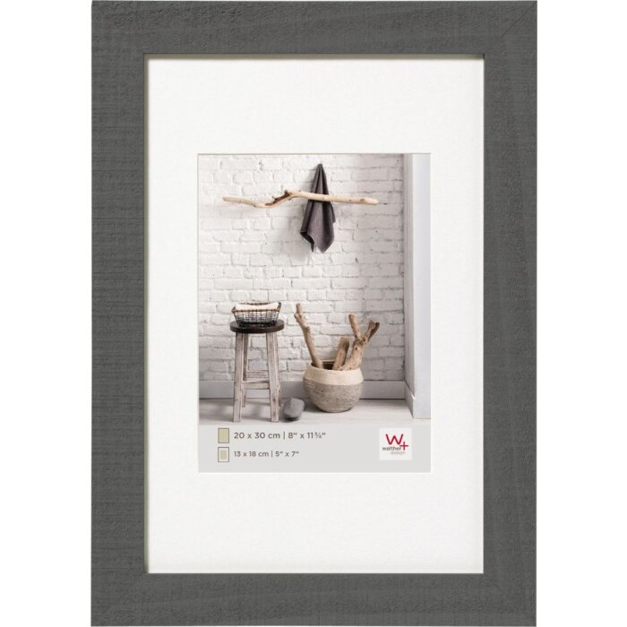 Marco de madera Walther HOME gris 20x30 cm con passepartout 13x18 cm