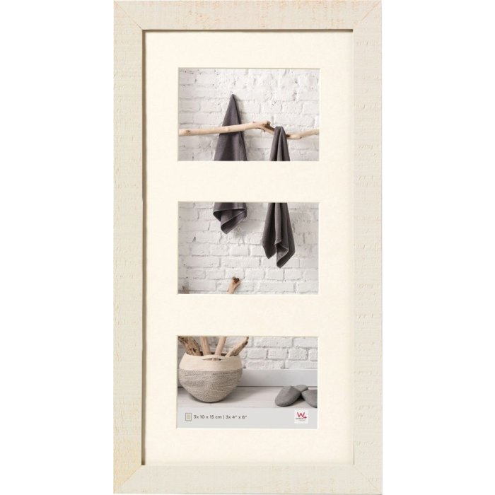 Marco de madera para 3 fotos 10x15 HOME crema blanco