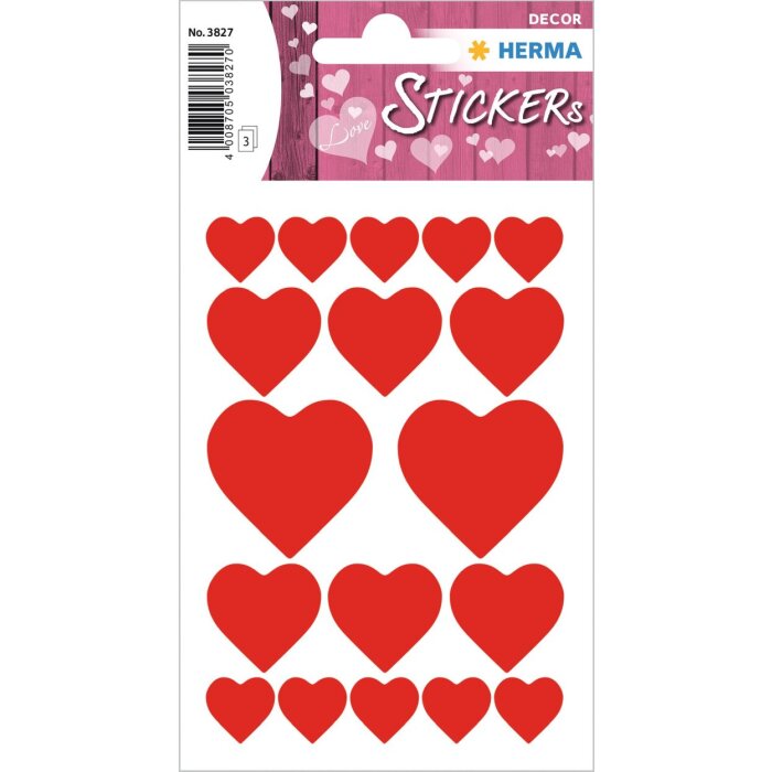 HERMA pegatina etiquetas decorativas DECOR corazones rojo 3 hojas