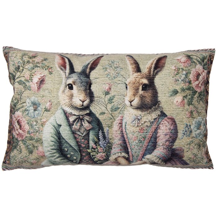 Funda de cojín Clayre & Eef KT036.056 35x50 cm Conejos Gobelin Vintage Flores