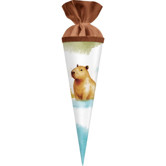 Túnel de regalo Capybara 35x11 cm, de cartón recubierto con cierre de fieltro