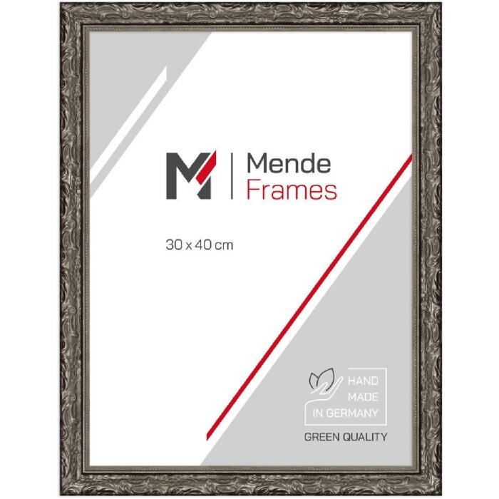 Marco de fotos Barroco de Madera MendeFrames H530 Plata 40x40 cm Vidrio Antirreflejo